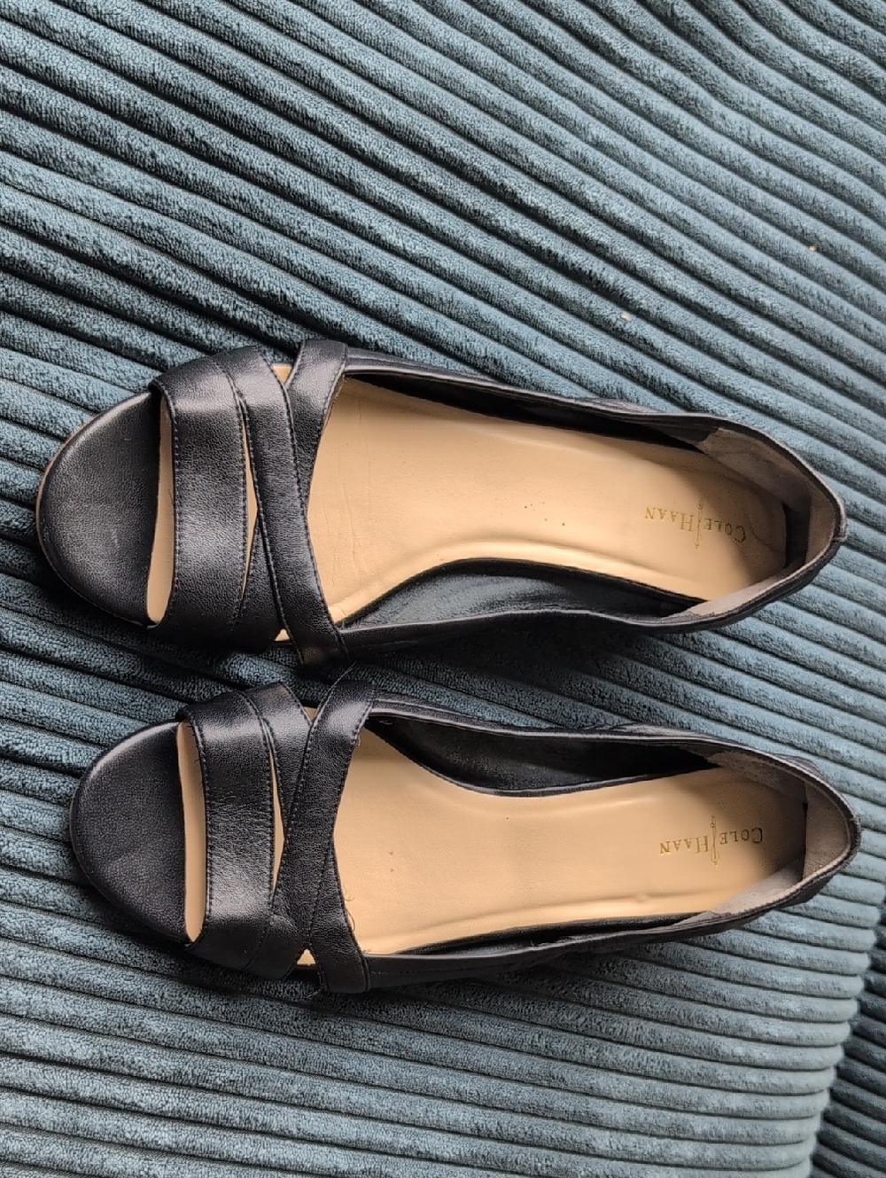 Cole Haan 10 Nike Air Natalie  Leather Strap Wedge Peep Toe Pumps Black